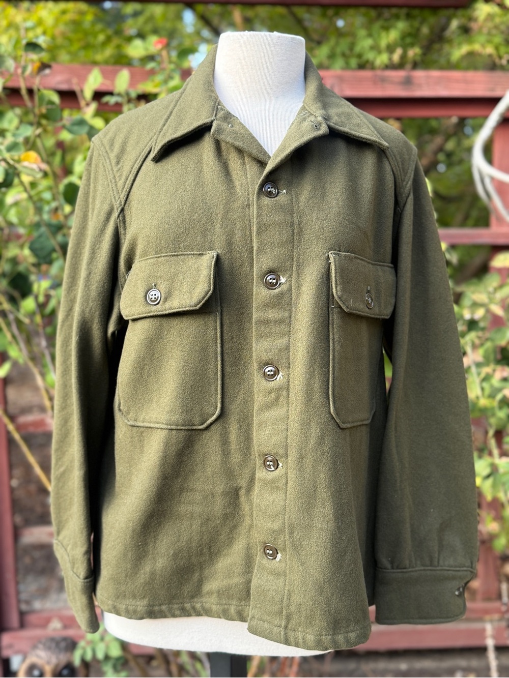 Vintage Olive Green Men's Wool Utility Jacket